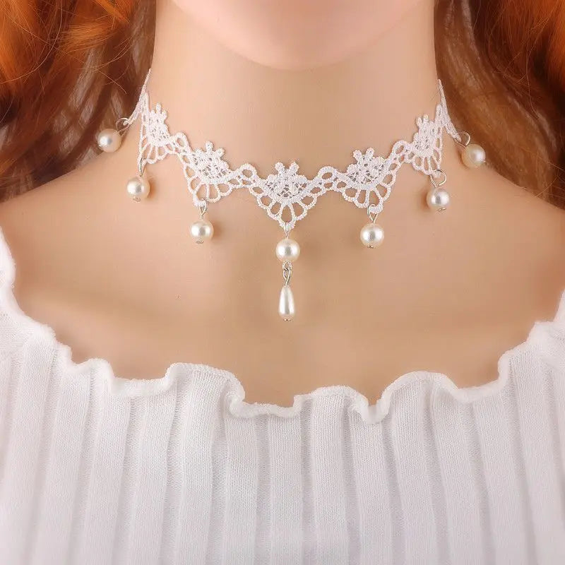 Necklace Female Clavicle Chain Korean Lace Temperament Sexy Necklace All-match Fashion Black and White Collar Neck Accessories