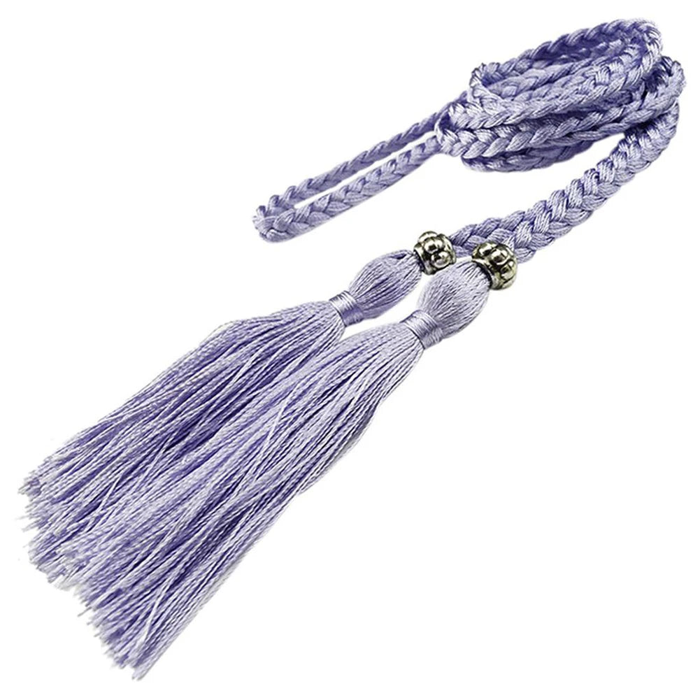Women Waist Belt Rope Chinese Style Braided Woven Tassel Thin Belt Female Knot Decorated Waistband Hot Casual Solid Black Belts