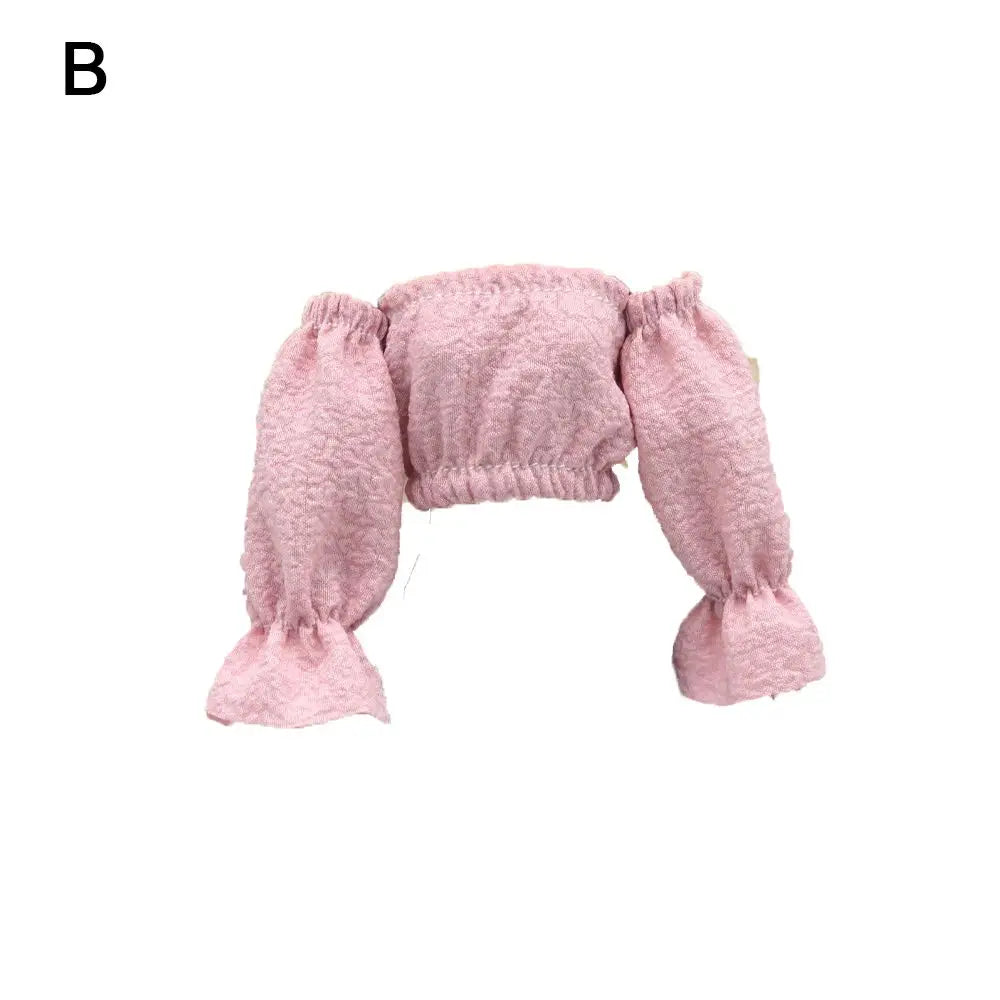 30CM Doll Clothes Fashion Puff Sleeve Tops Short T-shirt Plaid Pleated Skirt For 1/6 Bjd Dolls Accessories Dress Up Doll Gift