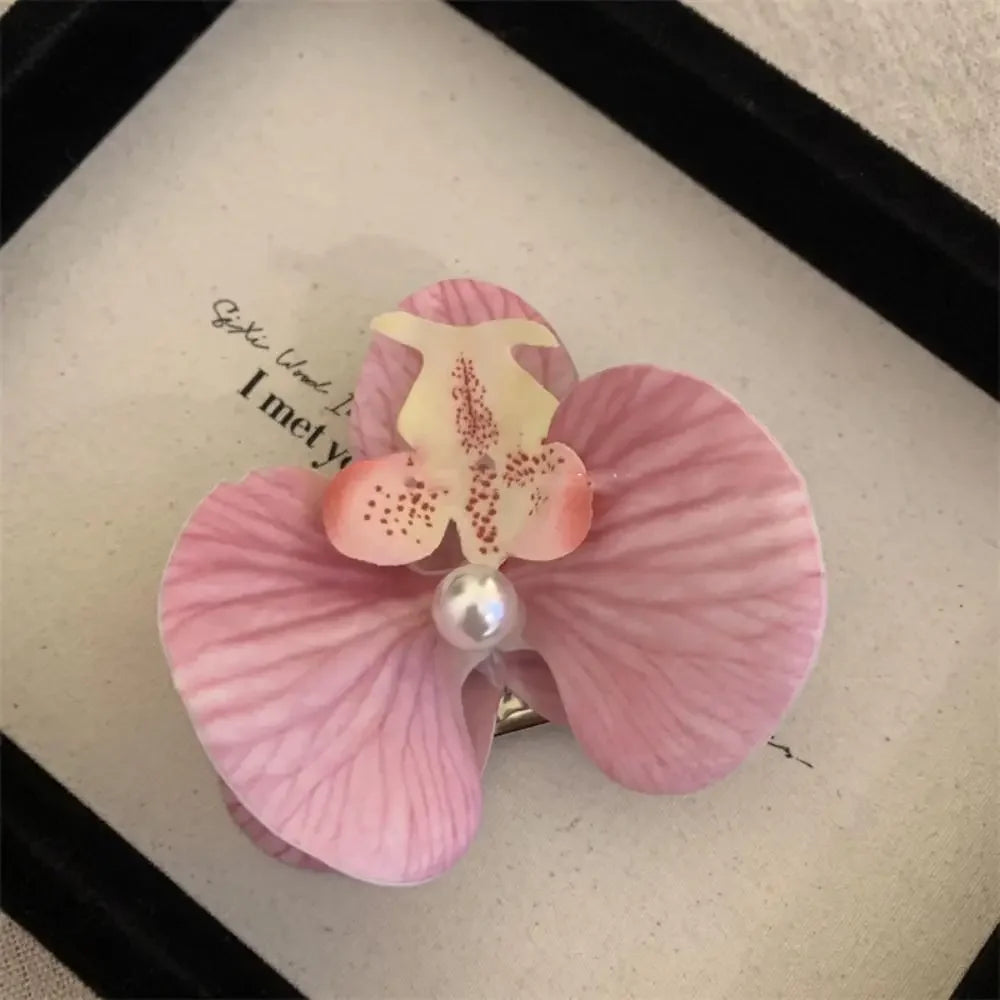 Cute Cloth Flower Hair Clip Pearl Korean Style Orchid Flower Hairpin Female Hair Accessories Duckbill Clip Girl Hair Clip Summer