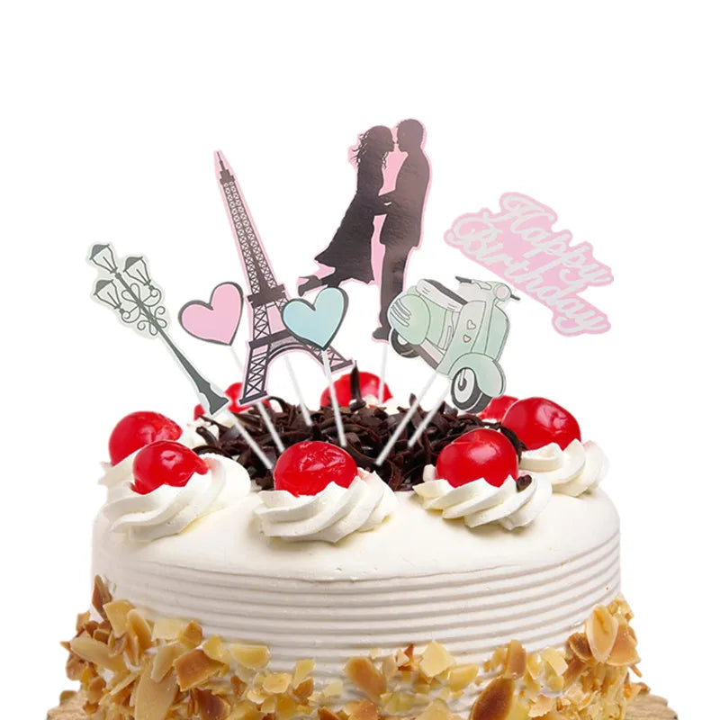 Cake Toppers Perfume Lipstick Makeup brush DIY Cupcake Topper Women Cake Flags Kids Girl Happy Birthday Bride Party Baking Decor