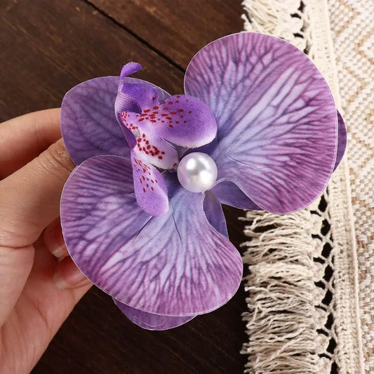 Cute Cloth Flower Hair Clip Pearl Korean Style Orchid Flower Hairpin Female Hair Accessories Duckbill Clip Girl Hair Clip Summer