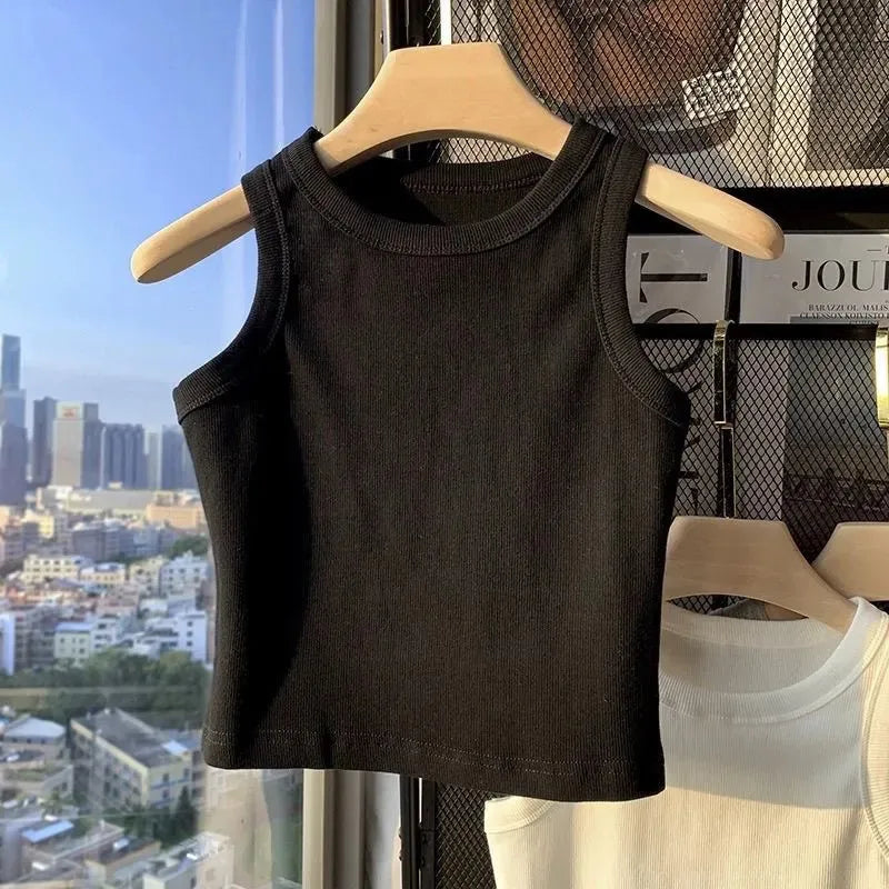 aby Girls Solid Color suspender T-shirt Tank Top Summer New Children's Bottom Shirt Sleeveless Slim Fit Short minimalist Top