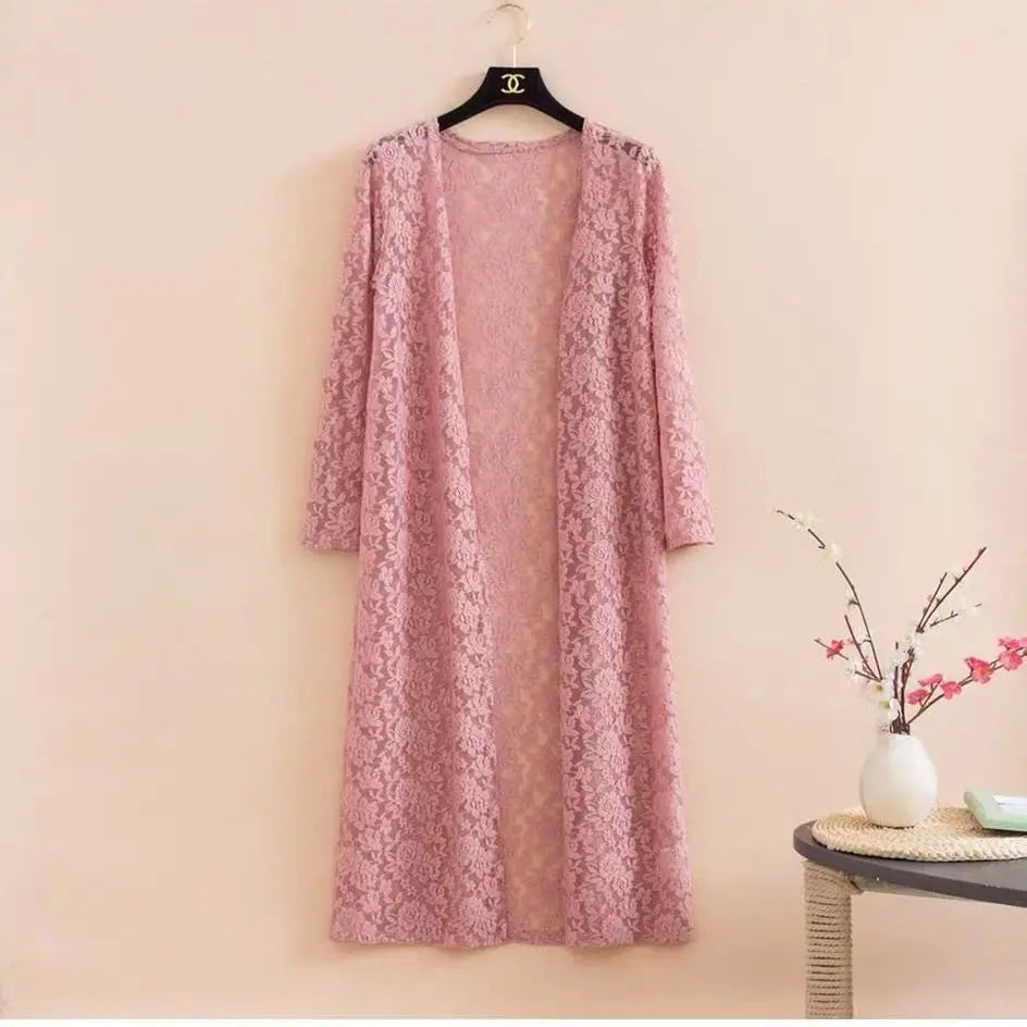 new Summer women's Cardigan long sleeved lace sun protection suit mid length shawl air-conditioned jacket thin outerwear shirts