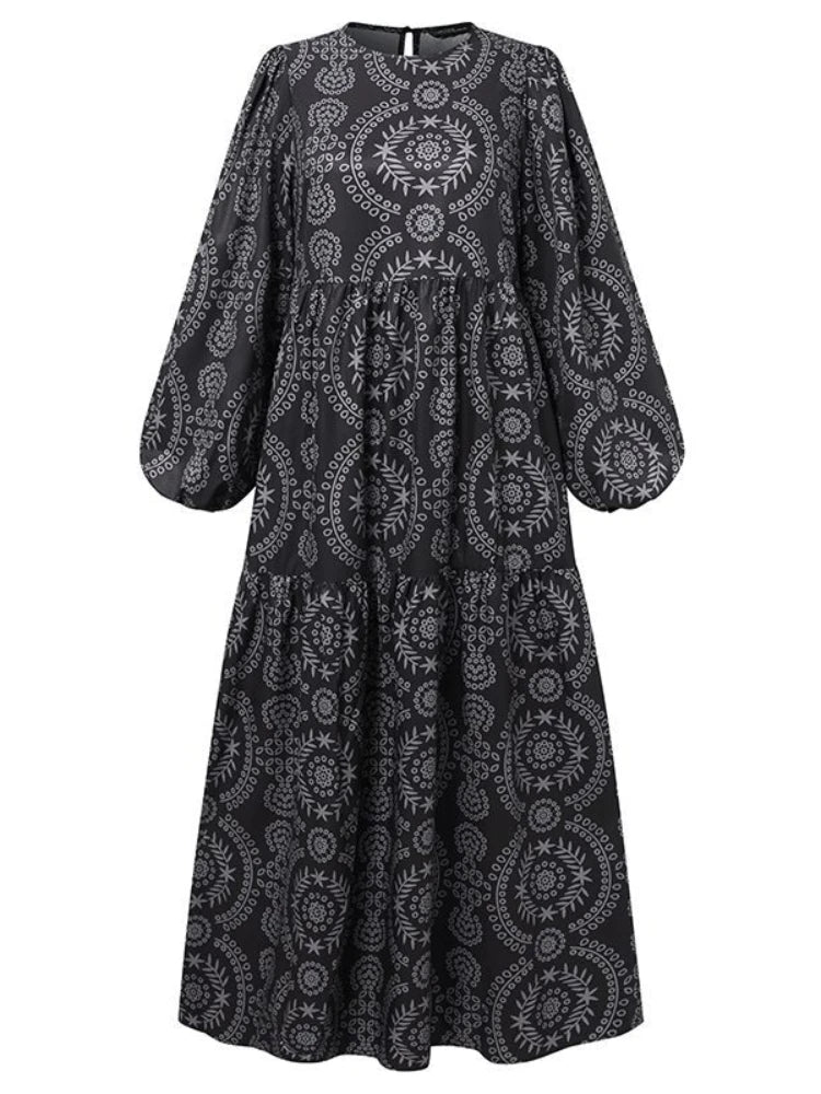 Autumn Morocco Muslim Dress Women Print Abaya Kaftans Casual Evening Dresses Woman Turkey Islam Long Dress Robe Femme Vestidos