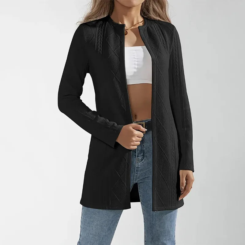 Women Long Sleeve Coats Slim Fit Solid Round Neck Cardigan Spliced Jackets Casual Skinny Coat Top Lady Sporty Sutumn 2025