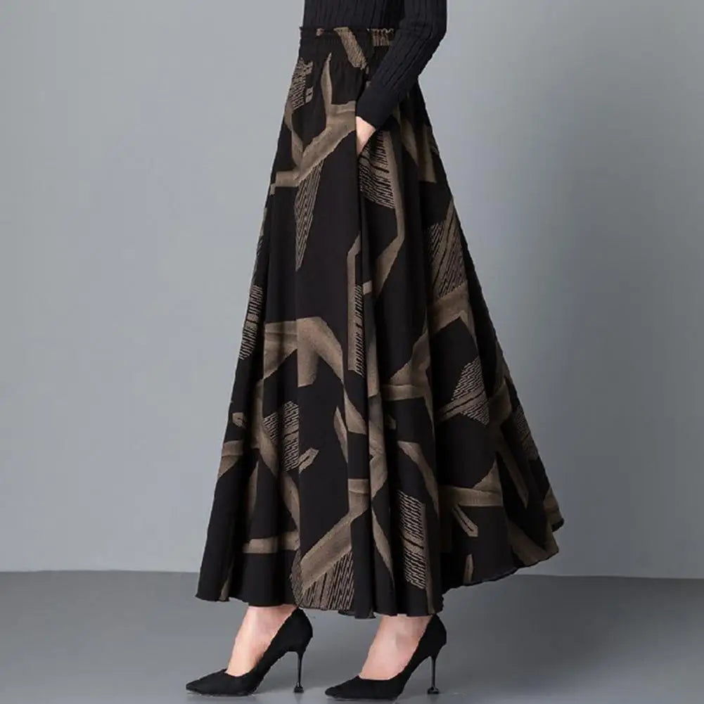 Autumn New Plaid Women Umbrella Skirt Winter Women A Line  High Waist Big Hem Maxi Skirt Elegant Retro Ruffle Long Lady Skirt