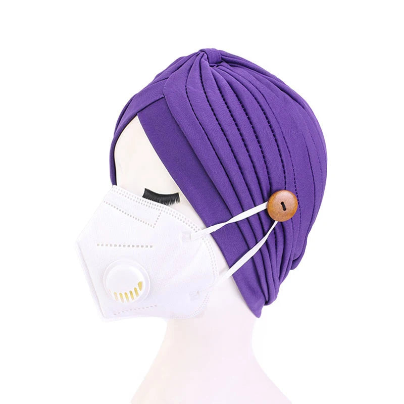 2021 Muslim Cotton Turban Hat With Button Hijab Bonner Head Wrap For Women Indian African Twist Hijab Caps Turbante Mujer
