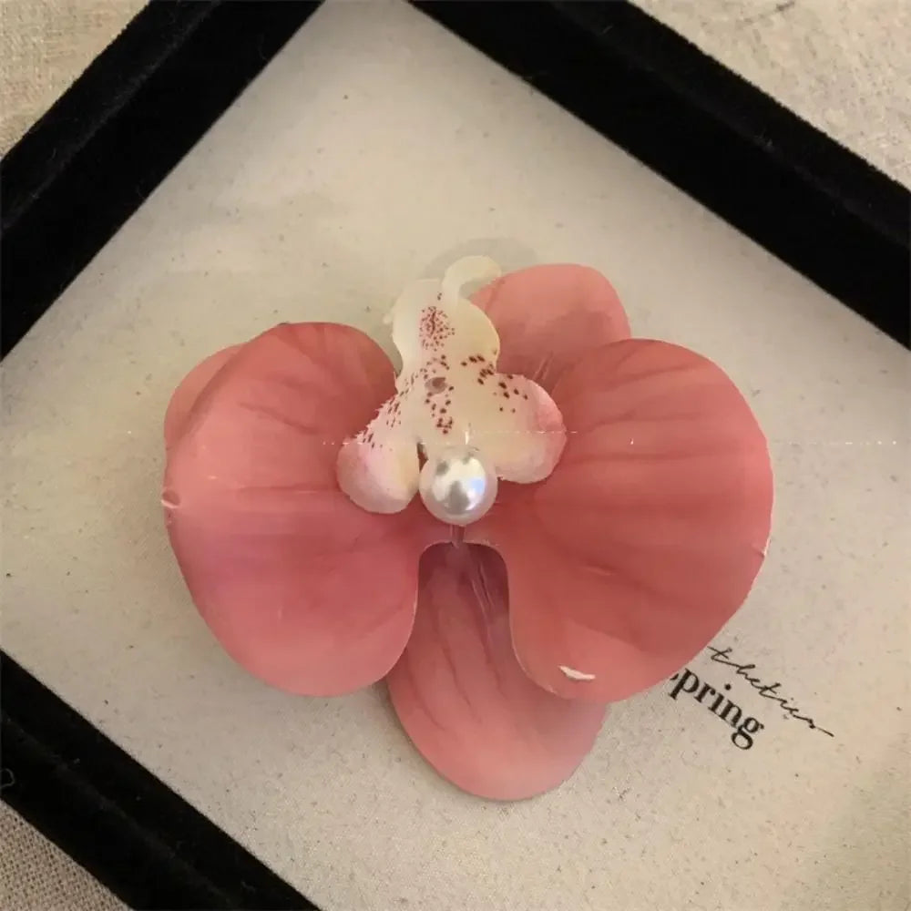 Cute Cloth Flower Hair Clip Pearl Korean Style Orchid Flower Hairpin Female Hair Accessories Duckbill Clip Girl Hair Clip Summer