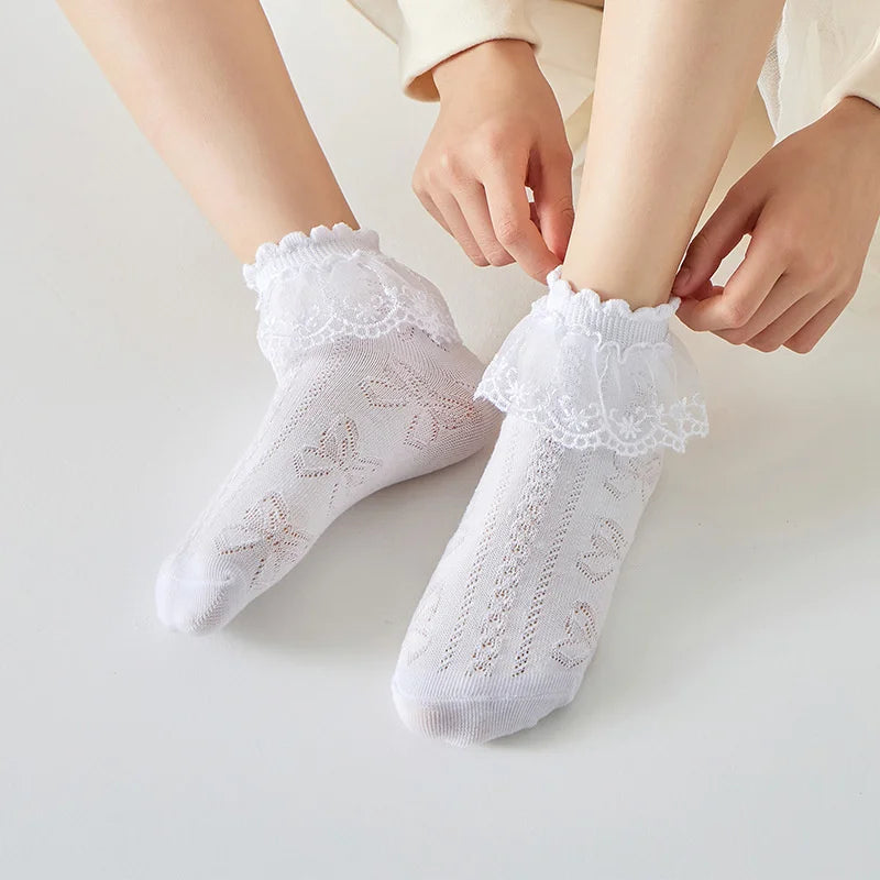 Summer Children's Socks For Girls Mesh Thin Ruffle Lace Princess Kids Elegant Socks Fashion Toddler Baby Dance Sock 1-12Years