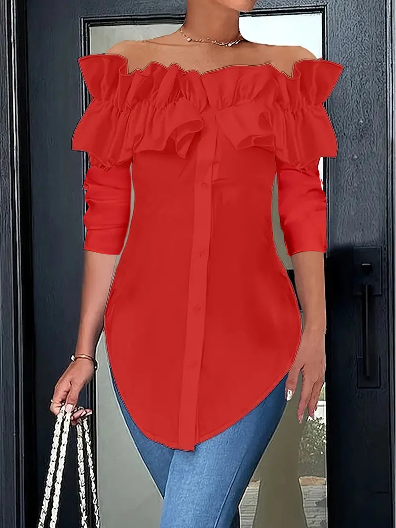 Women Shirts Solid Blouses Single Breasted Shirt Turn Down Collar Slash Neck Buttons Spliced Casual Loose Fit 2025 Summer