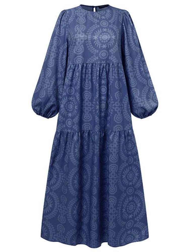 Autumn Morocco Muslim Dress Women Print Abaya Kaftans Casual Evening Dresses Woman Turkey Islam Long Dress Robe Femme Vestidos