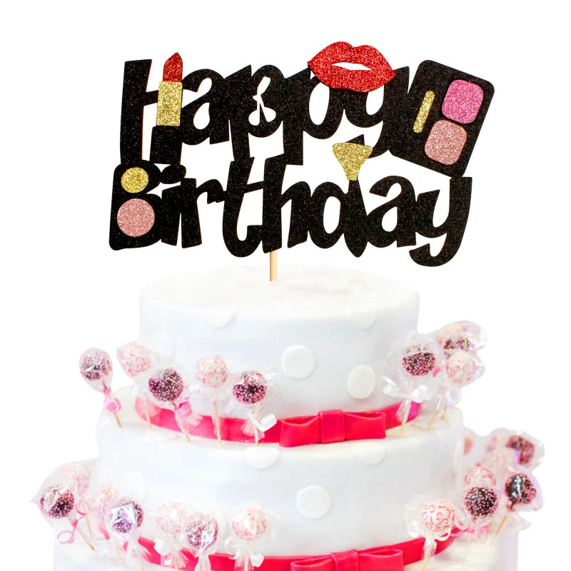 Cake Toppers Perfume Lipstick Makeup brush DIY Cupcake Topper Women Cake Flags Kids Girl Happy Birthday Bride Party Baking Decor