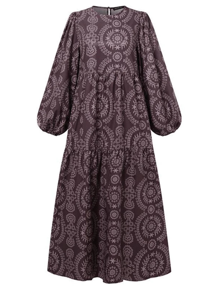 Autumn Morocco Muslim Dress Women Print Abaya Kaftans Casual Evening Dresses Woman Turkey Islam Long Dress Robe Femme Vestidos