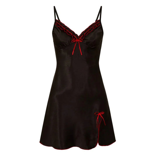Women Night Dress Satin Soft Dress Smooth Silk Lingerie Sexy Adult A-Line Solid Nightgowns Breath Short Sleepwear Seduction Wear