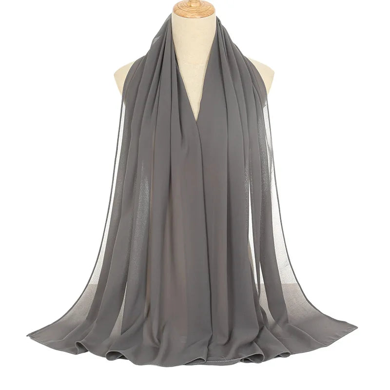 Ramadan Hijab Chiffon for Muslim Women Solid Black Color Headscarf Long Size Evening Party Islam Scarf Fashion Turban All Match