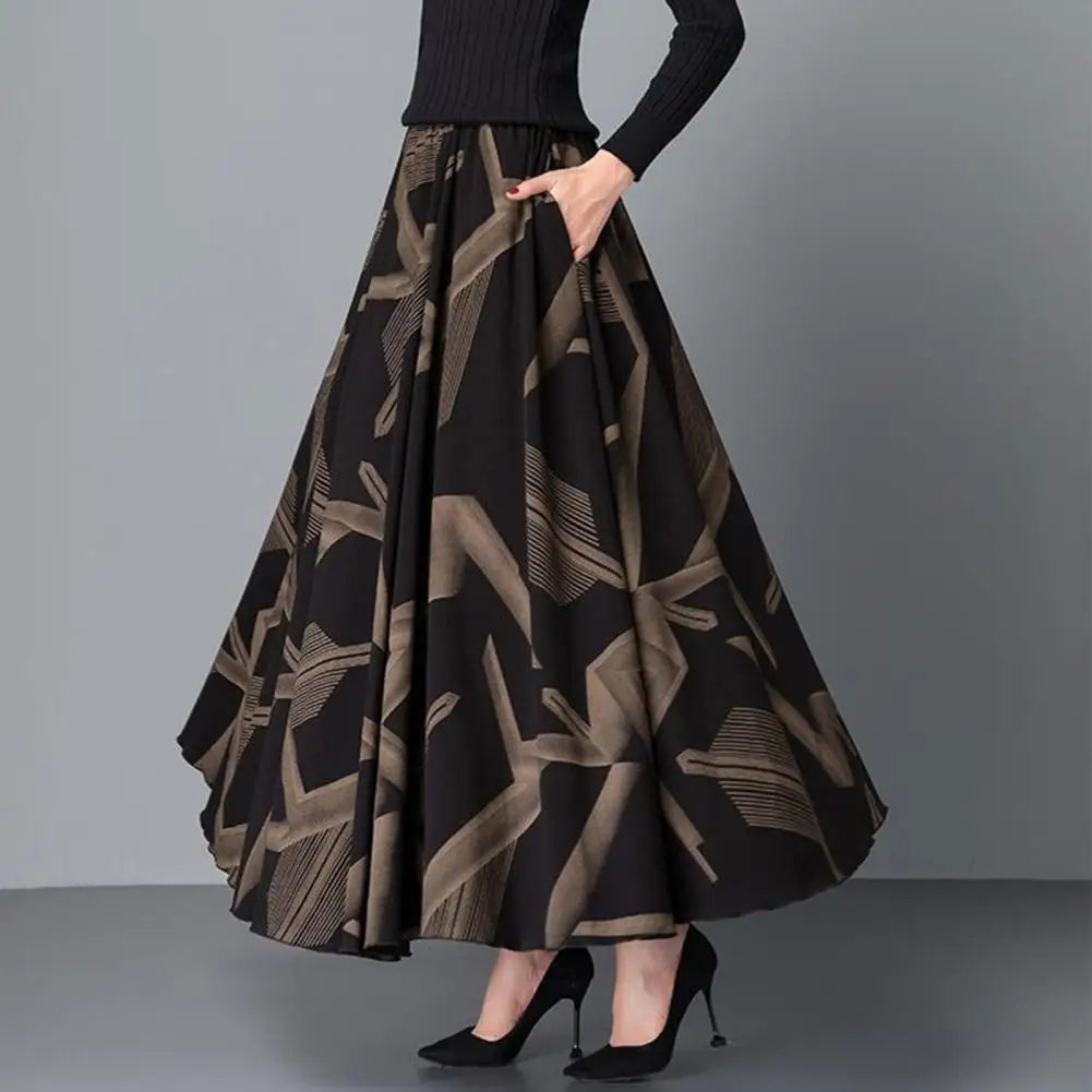 Autumn New Plaid Women Umbrella Skirt Winter Women A Line  High Waist Big Hem Maxi Skirt Elegant Retro Ruffle Long Lady Skirt