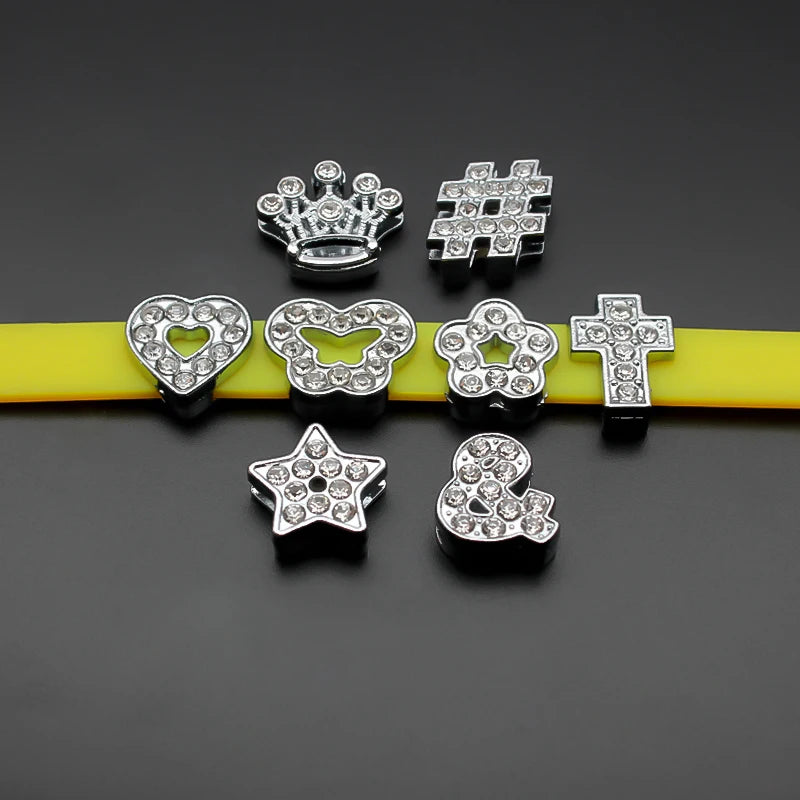 1pcs 8mm Slide Letters Charms Alphabet A-Z Alloy Rhinestone Fit DIY Wristband Bracelet Pet Collar Jewelry Making Women Kids Gift