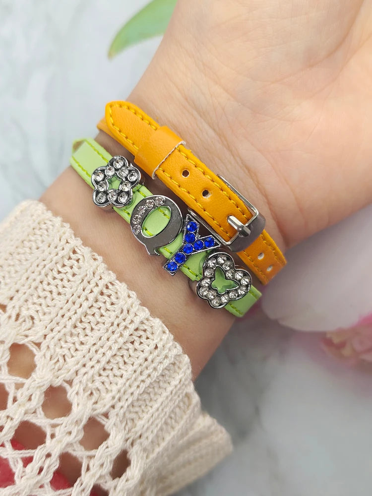 1pcs 8mm Slide Letters Charms Alphabet A-Z Alloy Rhinestone Fit DIY Wristband Bracelet Pet Collar Jewelry Making Women Kids Gift