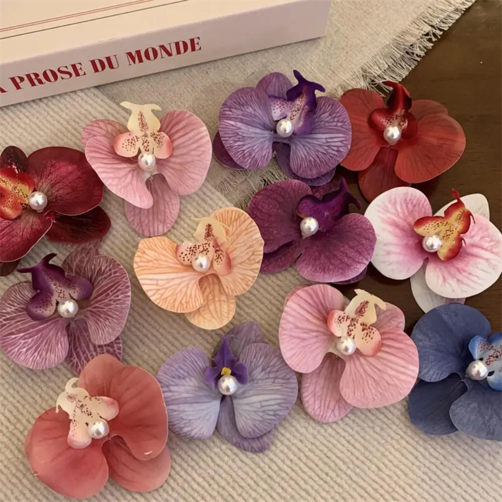 Cute Cloth Flower Hair Clip Pearl Korean Style Orchid Flower Hairpin Female Hair Accessories Duckbill Clip Girl Hair Clip Summer