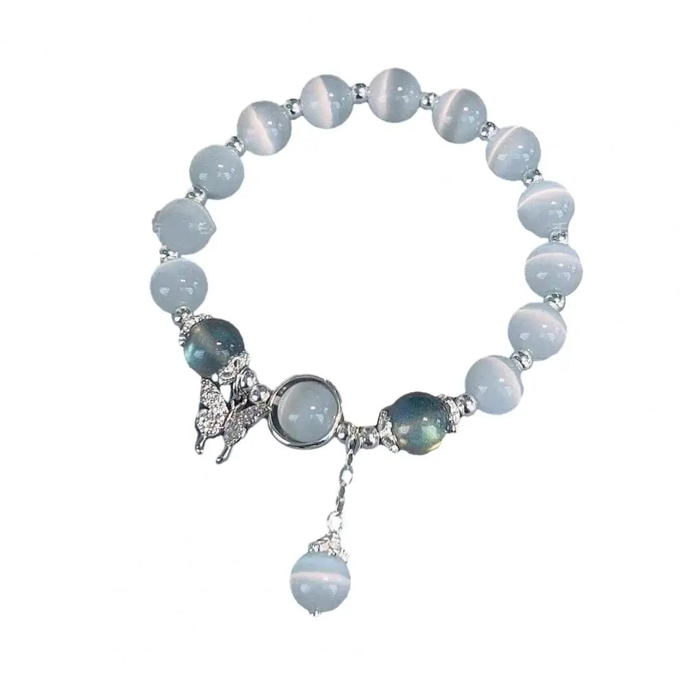 Women Bracelet Imitation Opal Butterfly Pendant Smooth Elastic Band Lady Birthday Gift Exquisite Wrist Bracelet Jewelry