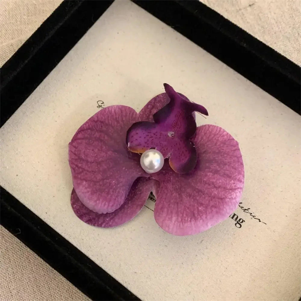 Cute Cloth Flower Hair Clip Pearl Korean Style Orchid Flower Hairpin Female Hair Accessories Duckbill Clip Girl Hair Clip Summer