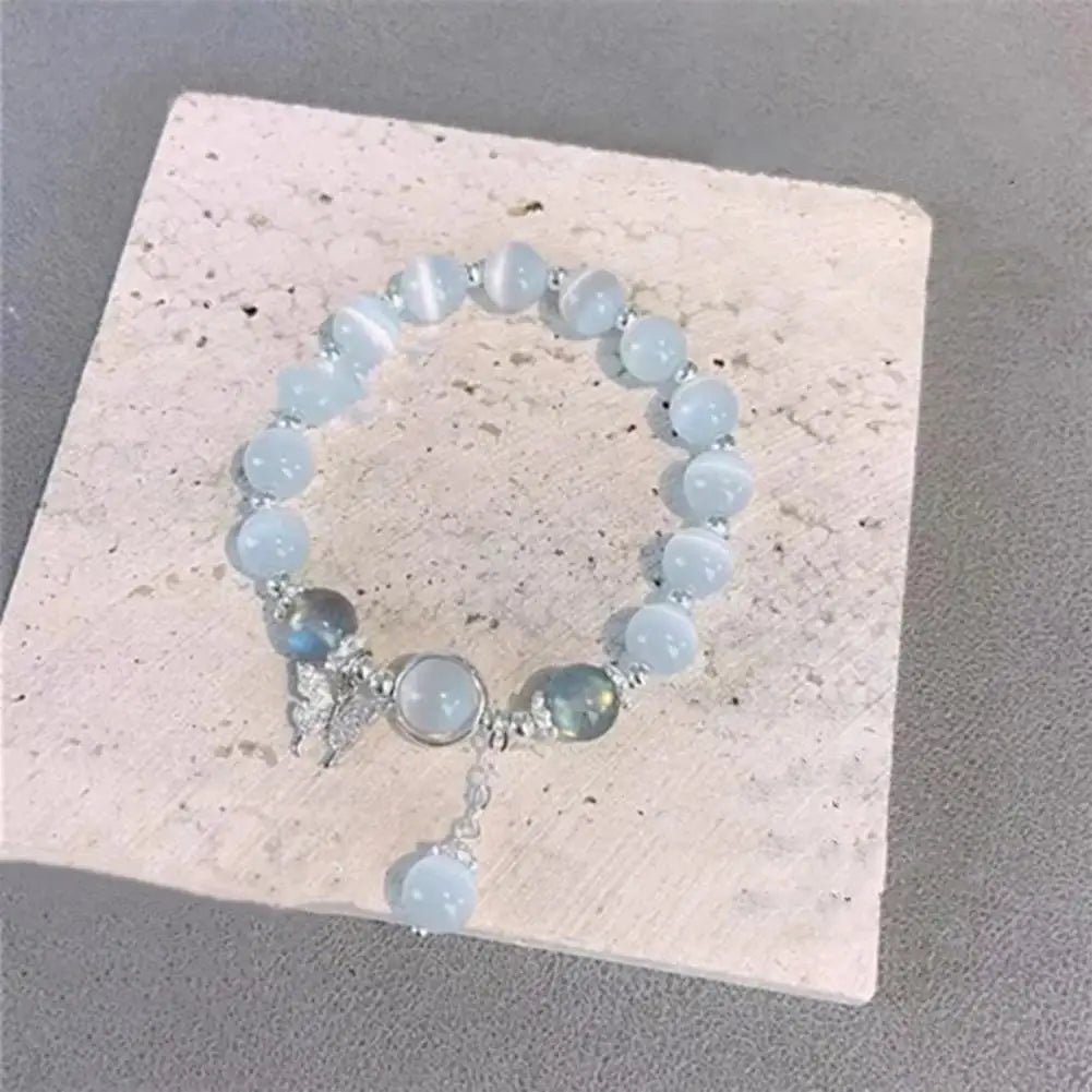 Women Bracelet Imitation Opal Butterfly Pendant Smooth Elastic Band Lady Birthday Gift Exquisite Wrist Bracelet Jewelry