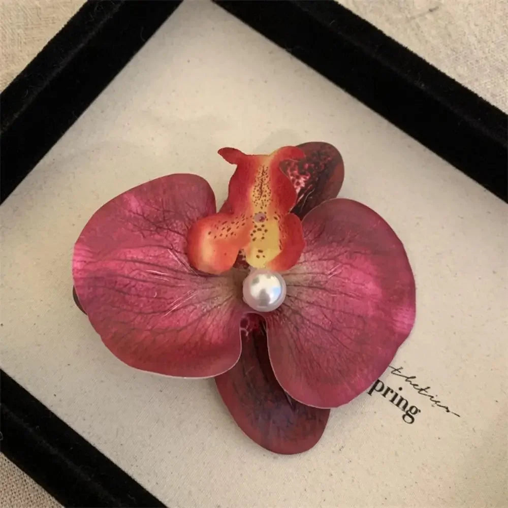 Cute Cloth Flower Hair Clip Pearl Korean Style Orchid Flower Hairpin Female Hair Accessories Duckbill Clip Girl Hair Clip Summer