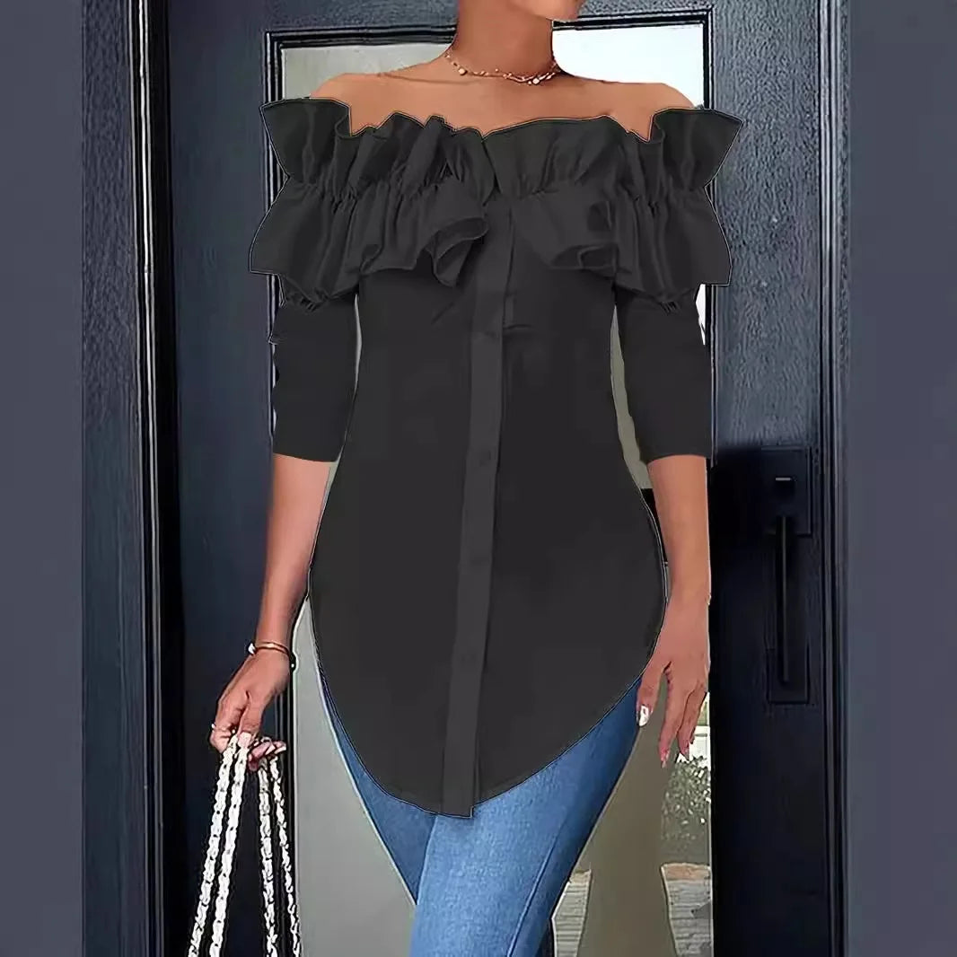 Women Shirts Solid Blouses Single Breasted Shirt Turn Down Collar Slash Neck Buttons Spliced Casual Loose Fit 2025 Summer
