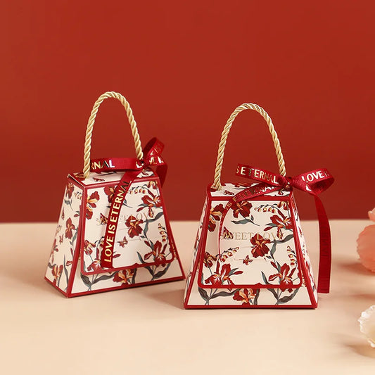 S/L Wedding Candy Box Bow Ribbon Printing Chocolate Cookie Party Supplies Gift Bag Kraft Paper Gift Packaging Box with Handle