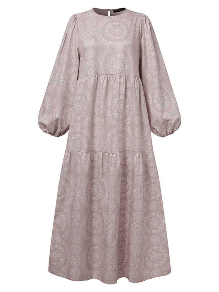 Autumn Morocco Muslim Dress Women Print Abaya Kaftans Casual Evening Dresses Woman Turkey Islam Long Dress Robe Femme Vestidos