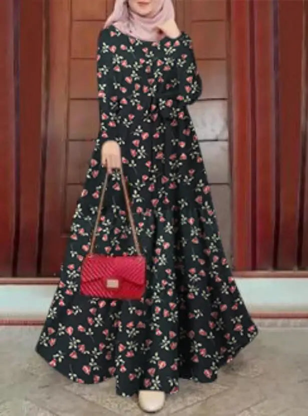 Eid Muslim Abaya for Women Print Dresses Jalabiya Sashes Kaftan Morocco Ramadan Abayas Arab Long Robe Islam Dubai Vestidos