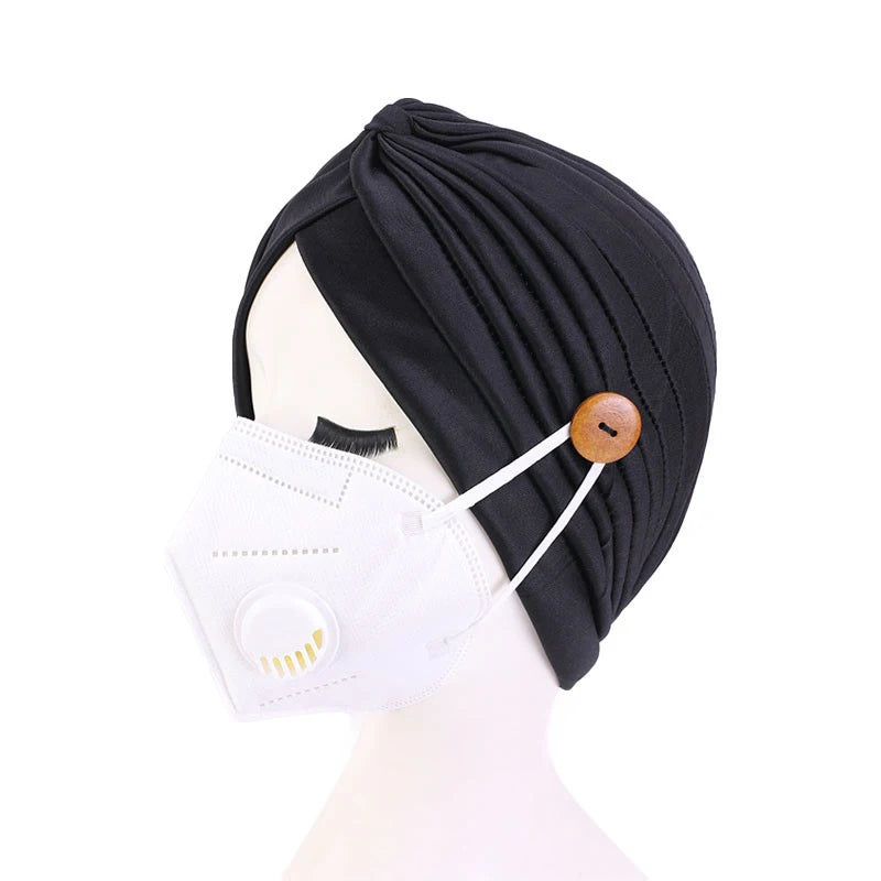2021 Muslim Cotton Turban Hat With Button Hijab Bonner Head Wrap For Women Indian African Twist Hijab Caps Turbante Mujer