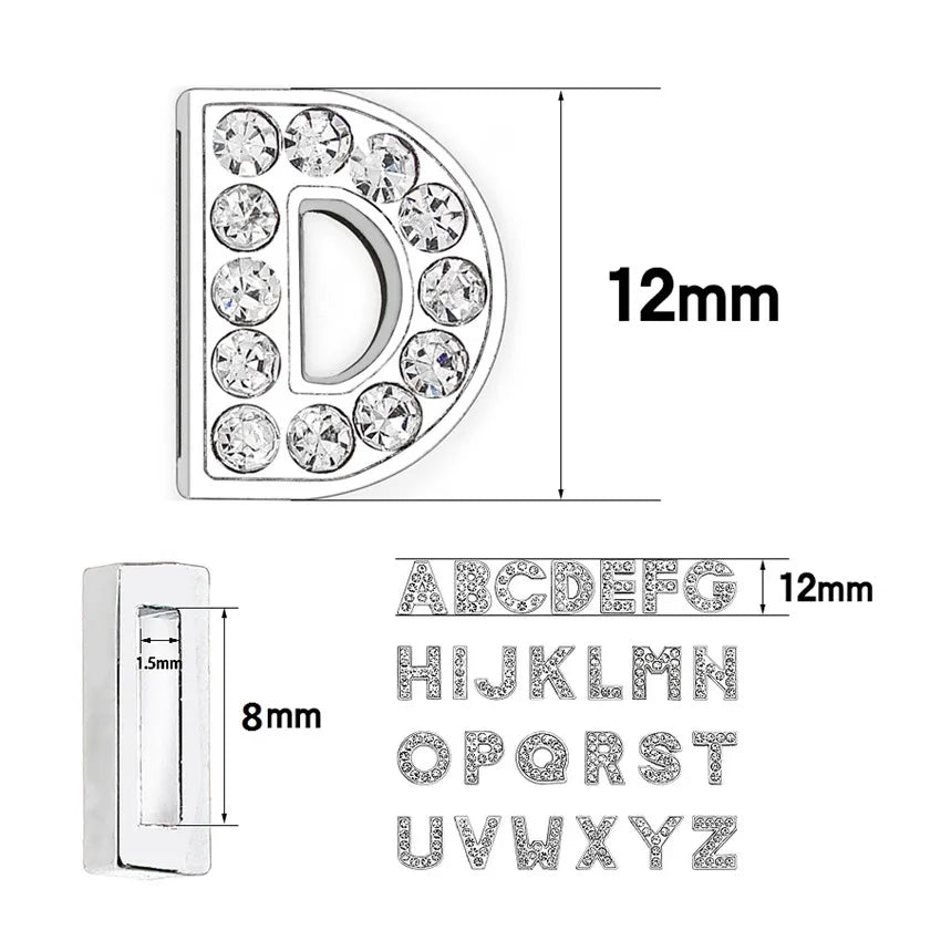 1pcs 8mm Slide Letters Charms Alphabet A-Z Alloy Rhinestone Fit DIY Wristband Bracelet Pet Collar Jewelry Making Women Kids Gift