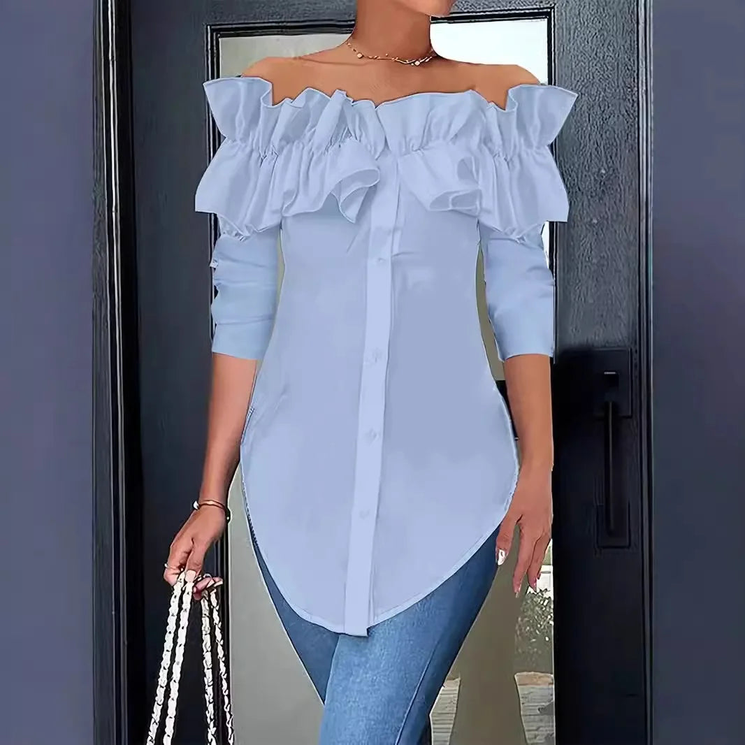 Women Shirts Solid Blouses Single Breasted Shirt Turn Down Collar Slash Neck Buttons Spliced Casual Loose Fit 2025 Summer
