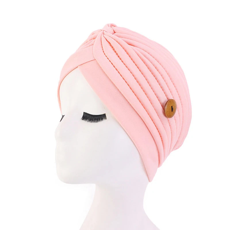 2021 Muslim Cotton Turban Hat With Button Hijab Bonner Head Wrap For Women Indian African Twist Hijab Caps Turbante Mujer