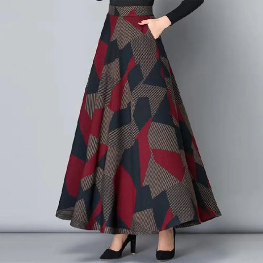 Autumn New Plaid Women Umbrella Skirt Winter Women A Line  High Waist Big Hem Maxi Skirt Elegant Retro Ruffle Long Lady Skirt
