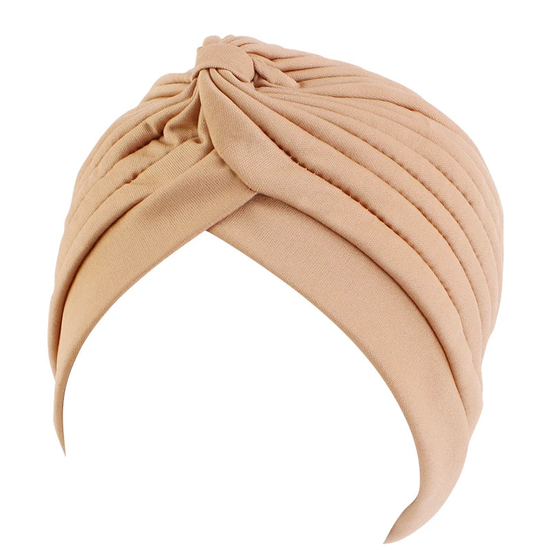 New Knotted Ruffle Turban Ladies Soft Headscarf Casual Streetwear Female Muslim Hijab Indian Hats Cancer Chemo Cap Turbante