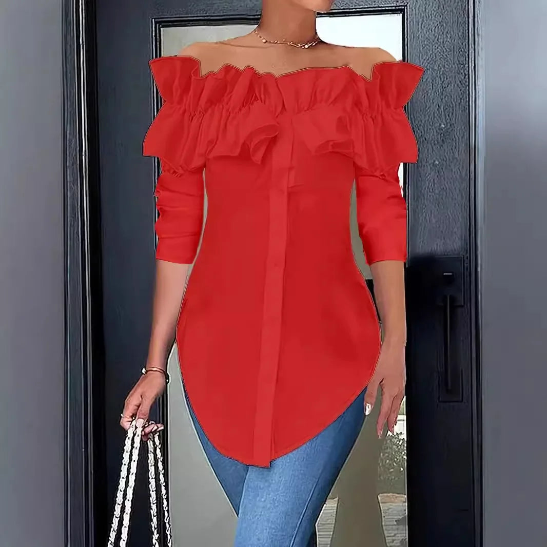 Women Shirts Solid Blouses Single Breasted Shirt Turn Down Collar Slash Neck Buttons Spliced Casual Loose Fit 2025 Summer