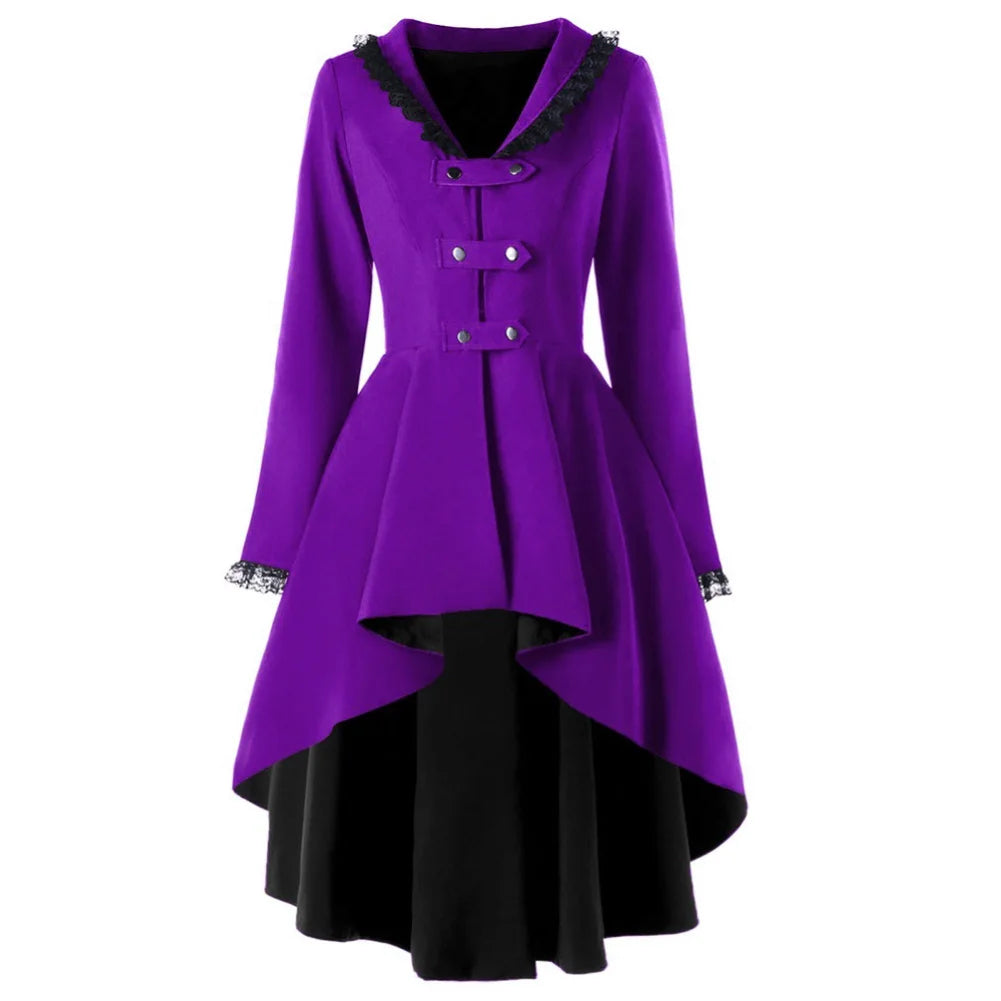 Women Autumn Winter Steampunk Cosplay Night Dress Christmas Victorian Medieval Dance Patry Robe Lace Pathcwork Tuxedo Costumes