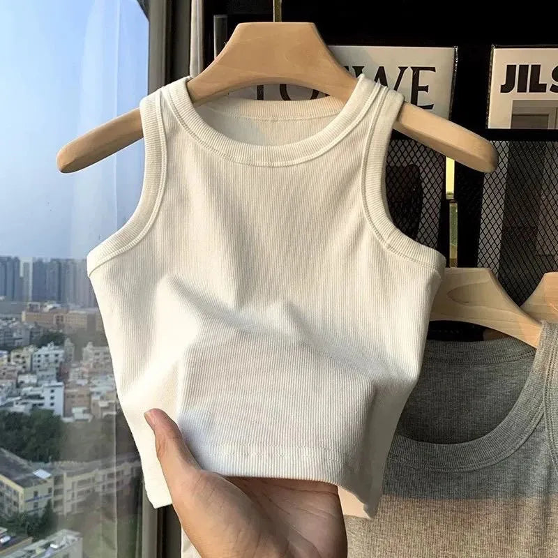 aby Girls Solid Color suspender T-shirt Tank Top Summer New Children's Bottom Shirt Sleeveless Slim Fit Short minimalist Top
