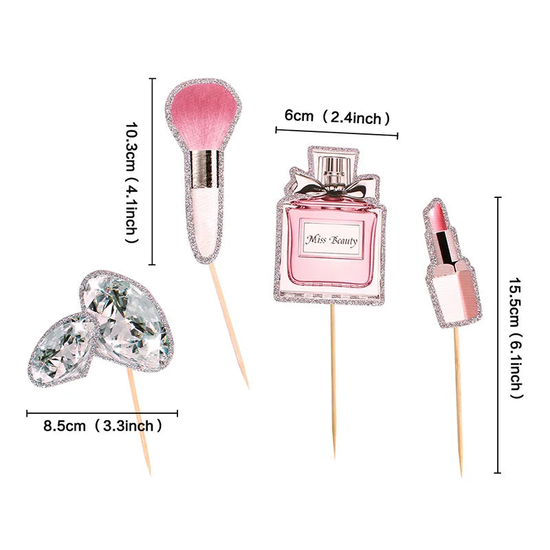 Cake Toppers Perfume Lipstick Makeup brush DIY Cupcake Topper Women Cake Flags Kids Girl Happy Birthday Bride Party Baking Decor