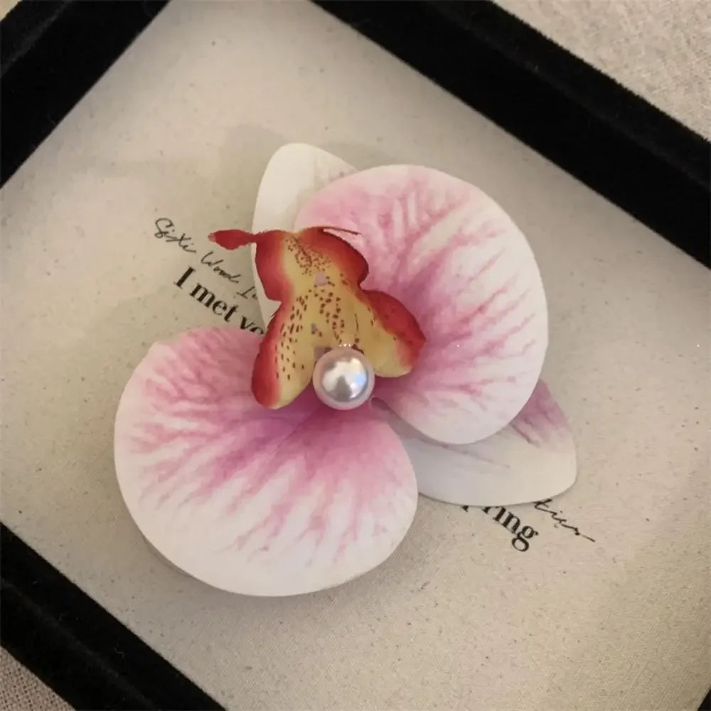 Cute Cloth Flower Hair Clip Pearl Korean Style Orchid Flower Hairpin Female Hair Accessories Duckbill Clip Girl Hair Clip Summer