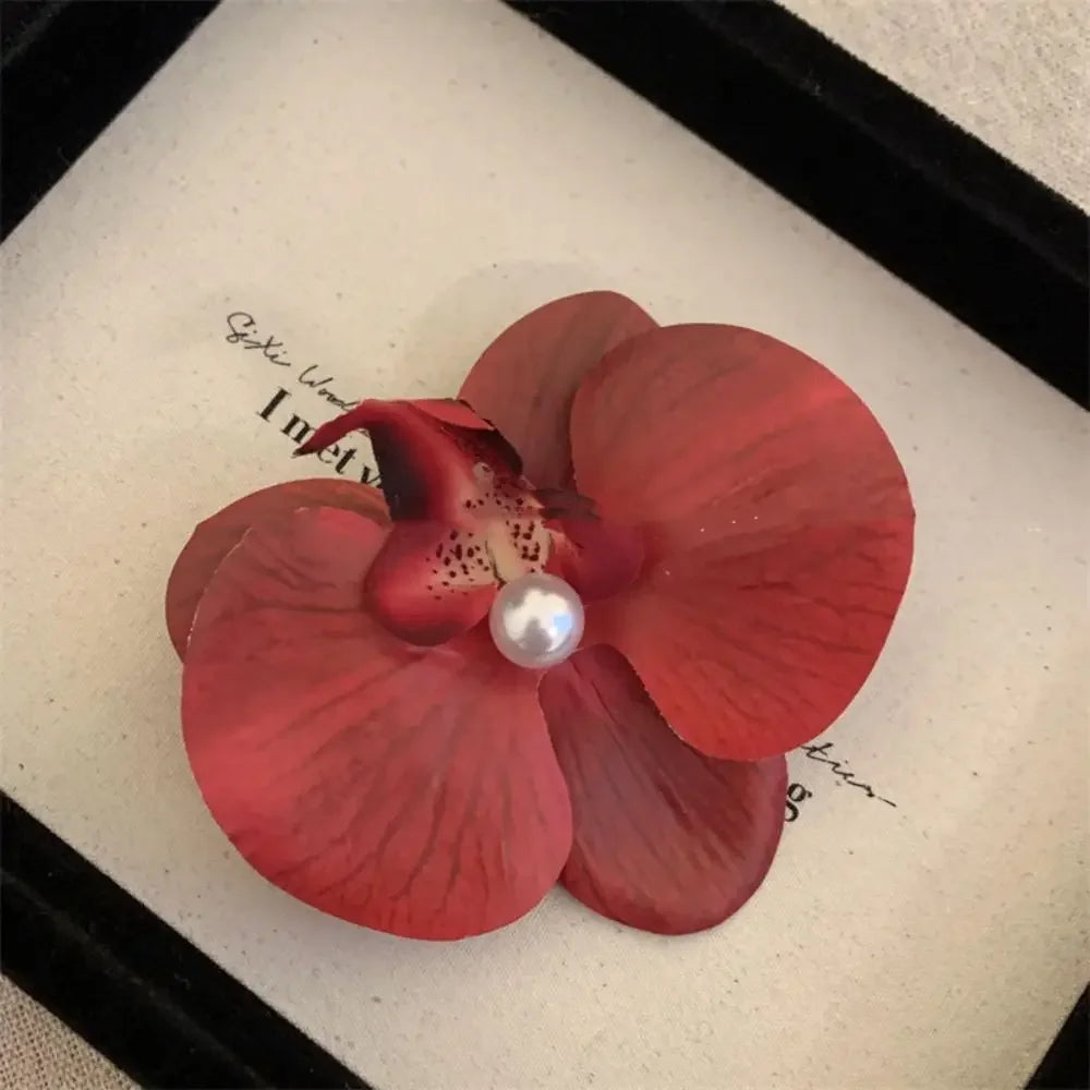Cute Cloth Flower Hair Clip Pearl Korean Style Orchid Flower Hairpin Female Hair Accessories Duckbill Clip Girl Hair Clip Summer