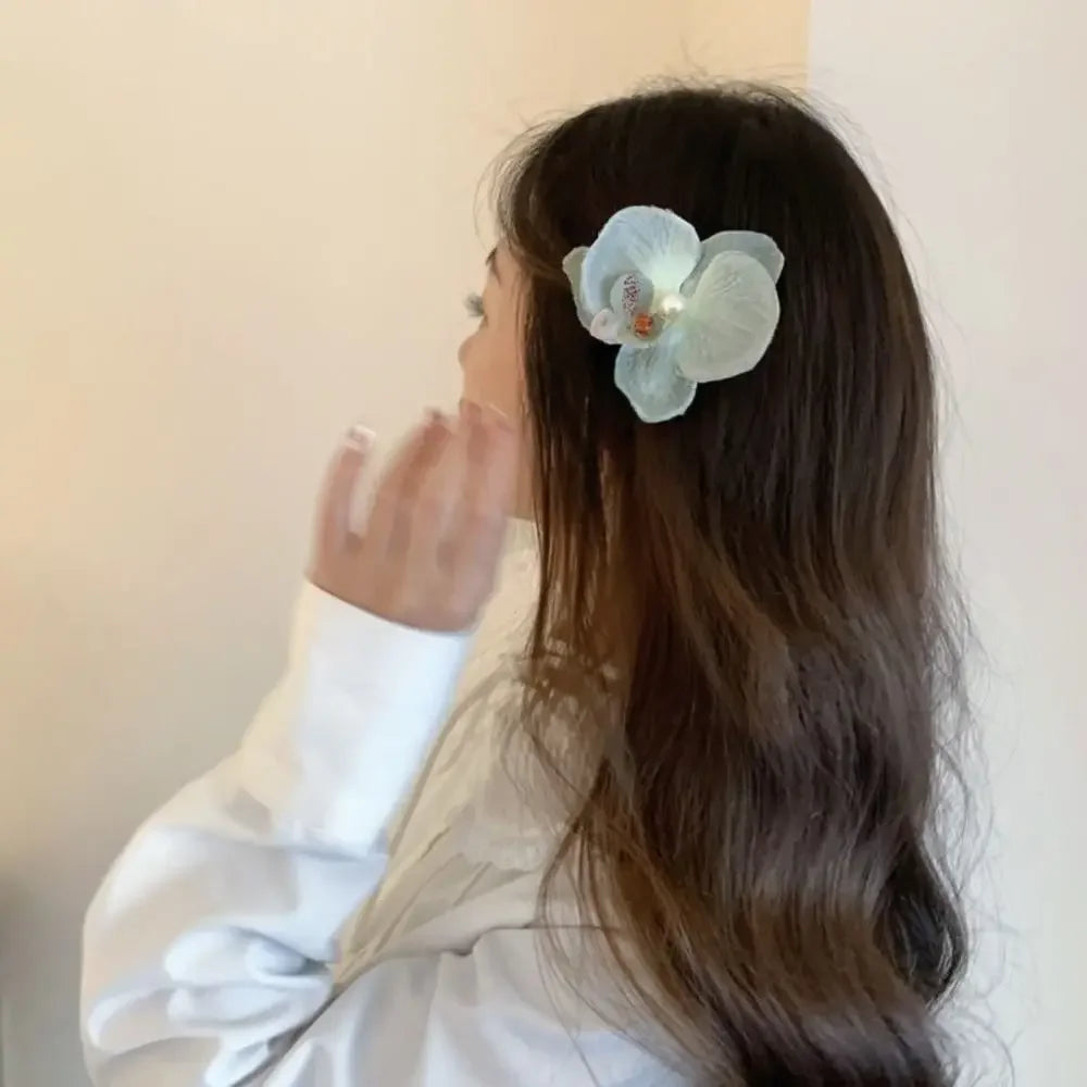 Cute Cloth Flower Hair Clip Pearl Korean Style Orchid Flower Hairpin Female Hair Accessories Duckbill Clip Girl Hair Clip Summer