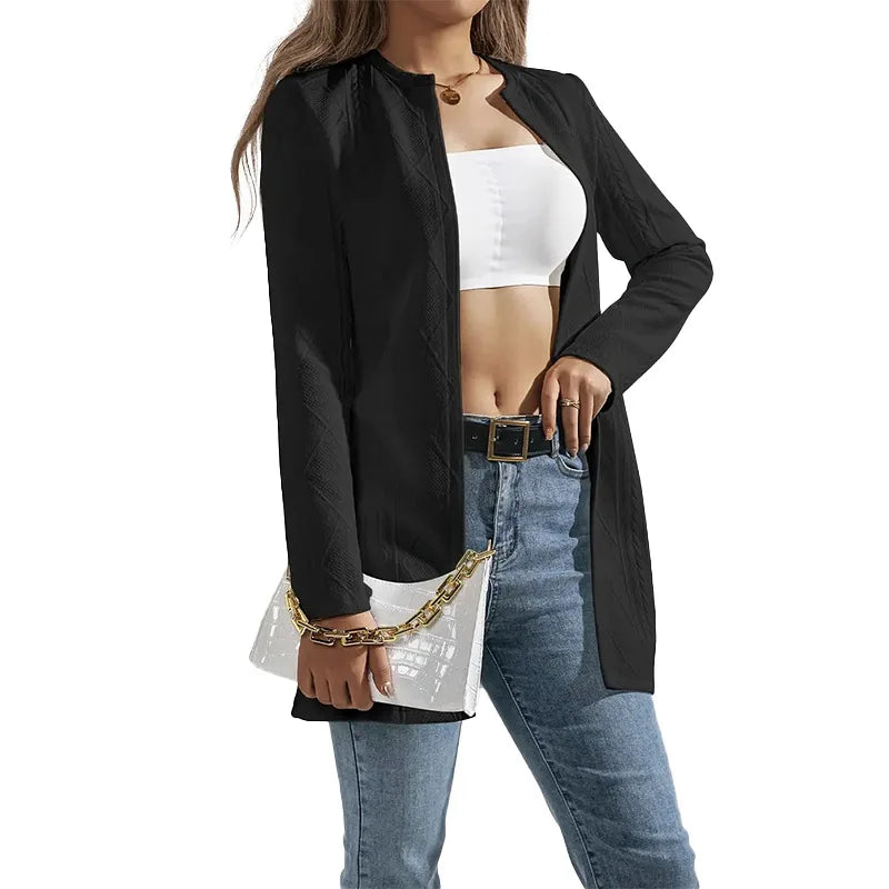 Women Long Sleeve Coats Slim Fit Solid Round Neck Cardigan Spliced Jackets Casual Skinny Coat Top Lady Sporty Sutumn 2025