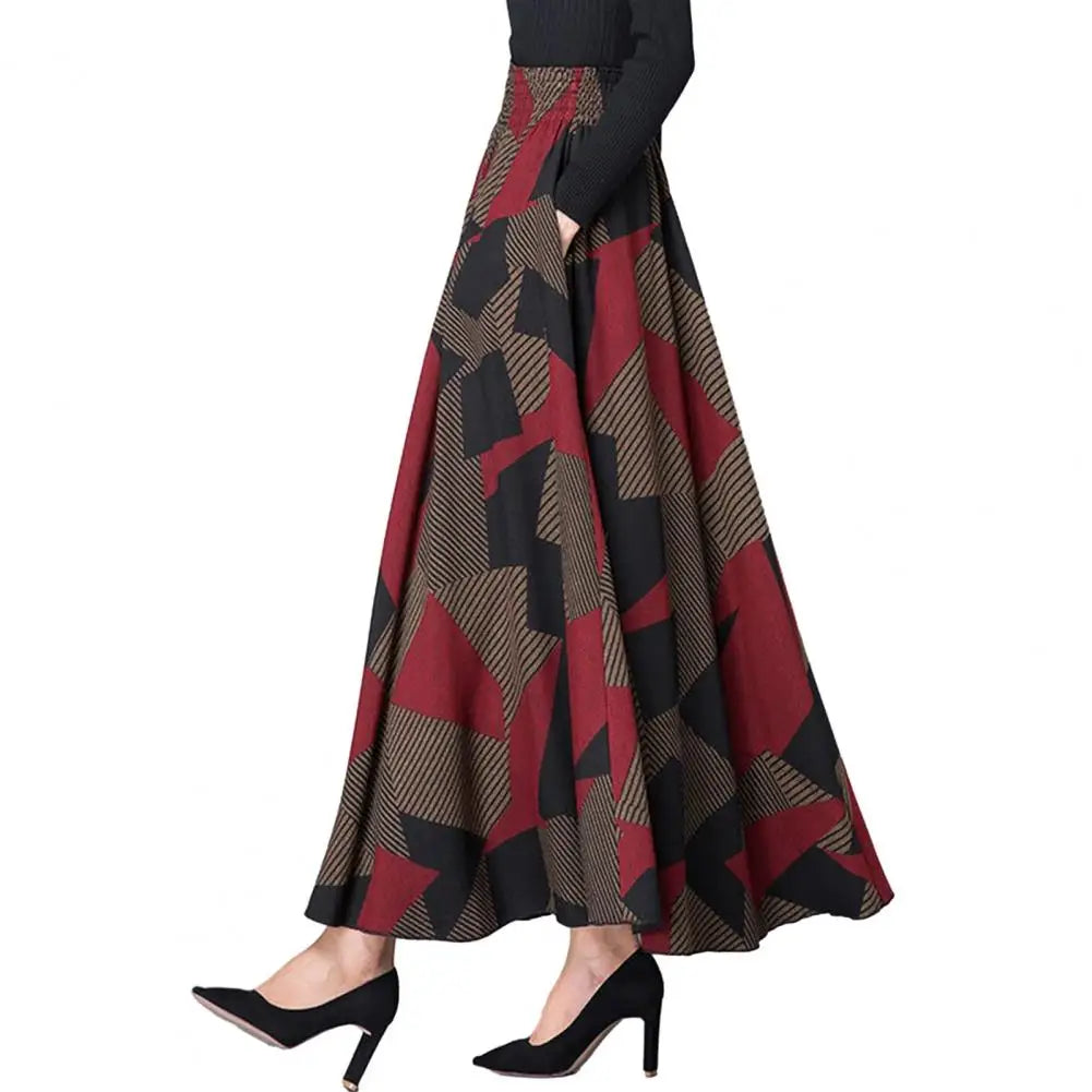 Autumn New Plaid Women Umbrella Skirt Winter Women A Line  High Waist Big Hem Maxi Skirt Elegant Retro Ruffle Long Lady Skirt