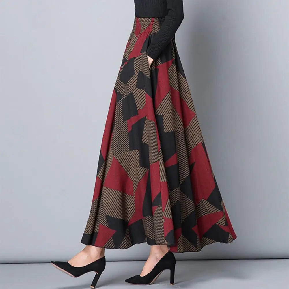 Autumn New Plaid Women Umbrella Skirt Winter Women A Line  High Waist Big Hem Maxi Skirt Elegant Retro Ruffle Long Lady Skirt