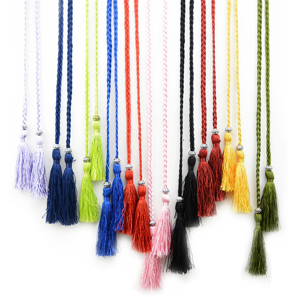 Women Waist Belt Rope Chinese Style Braided Woven Tassel Thin Belt Female Knot Decorated Waistband Hot Casual Solid Black Belts