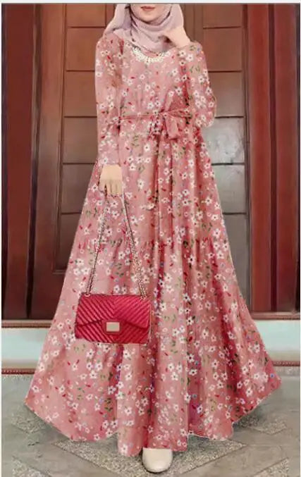 Eid Muslim Abaya for Women Print Dresses Jalabiya Sashes Kaftan Morocco Ramadan Abayas Arab Long Robe Islam Dubai Vestidos